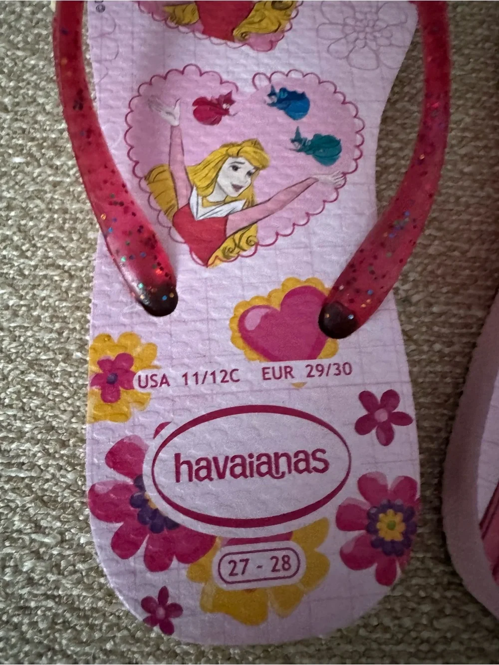 Havaianas Kids Pink Princess Flip Flops with Red Glitter Straps